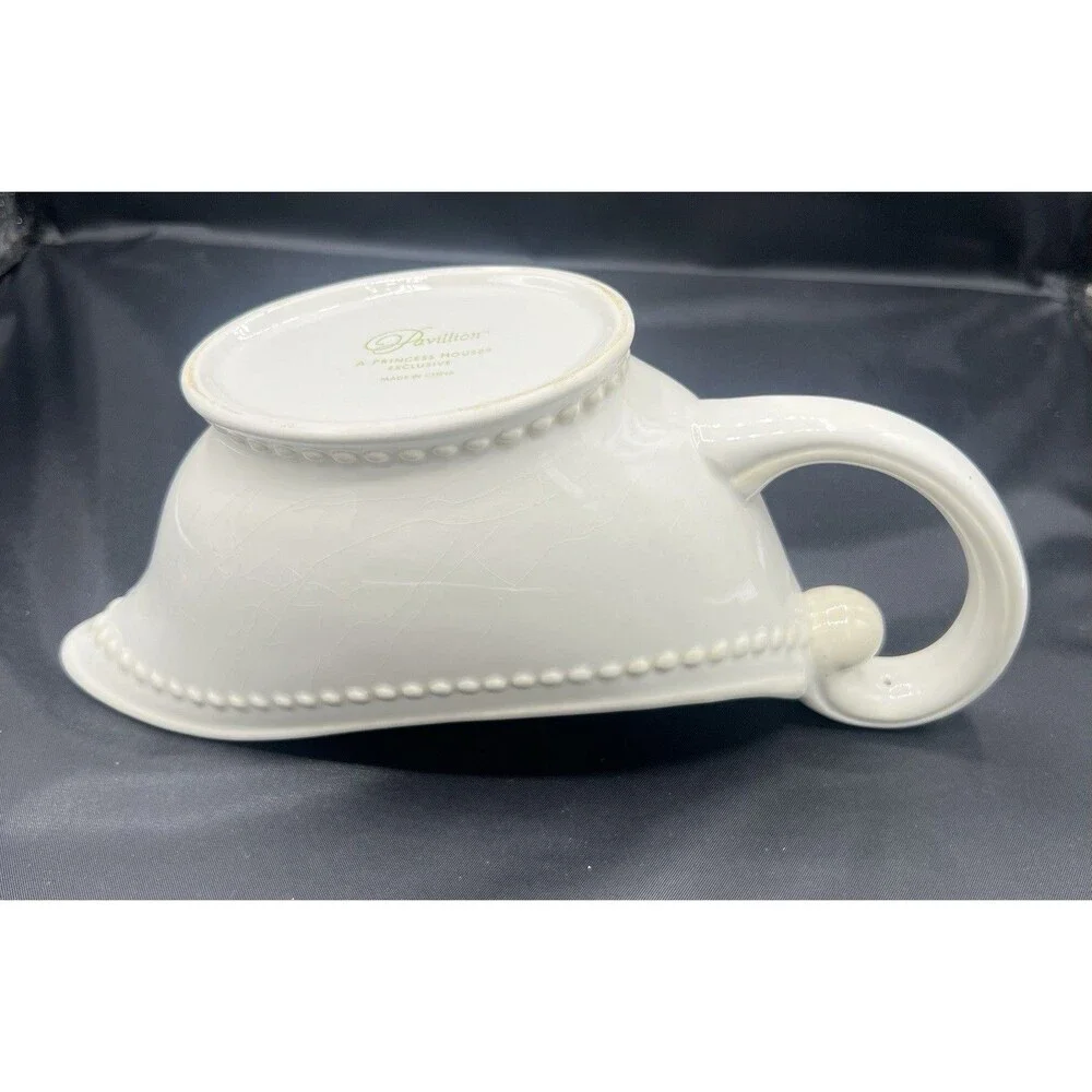 Princess House Pavillion Gravy Boat Ivory Beaded Light Crazing 1408